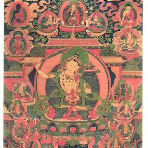 Manjushri - Contemporary print of vintage Tibetan thanka.