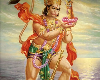 Hanuman ...  Large Vintage-style Indian Hindu Devotional Print.