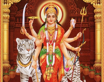 Durga ... Vintage-style Indian devotional print