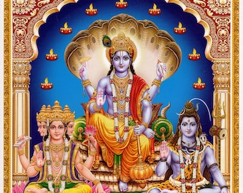 Vishnu, el Trimurti... Impresión de póster hindú indio de estilo antiguo