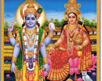 Vishnu & Lakshmi ... Vintage-style Indian Hindu poster print