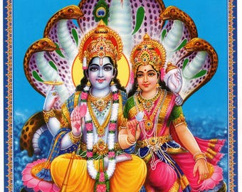 Vishnu & Lakshmi ... Antique-style Indian Hindu poster print