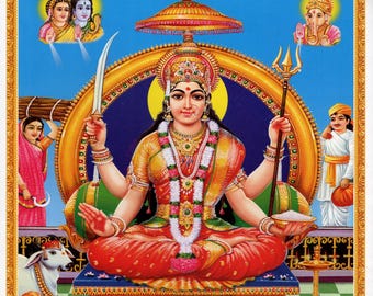 Santoshi Mata ...  Vintage-style Indian Hindu Devotional Print.