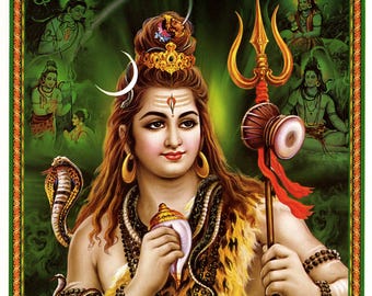 シヴァ…ビンテージスタイルのインドのヒンドゥー教の信仰のポスター