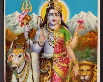 Shiva ... Ardhanageshwari - Vintage Indian Hindu devotional poster print