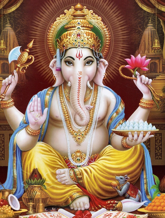 Ganesh  Vintage-style Indian Hindu Devotional Print. - Etsy