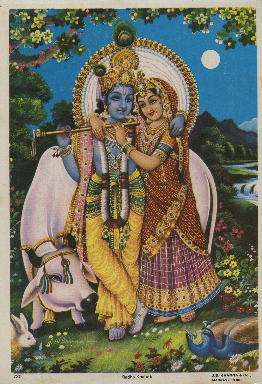 Radha Krishna vintage Indian Devotional Print Etsy