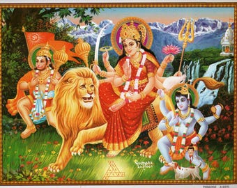 Durga ... Vintage-style Indian devotional print