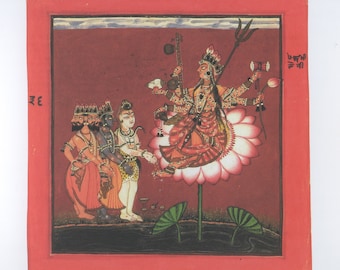 Indraksi Worshipped by the gods ... Contemporary reprint of vintage Indian painting.