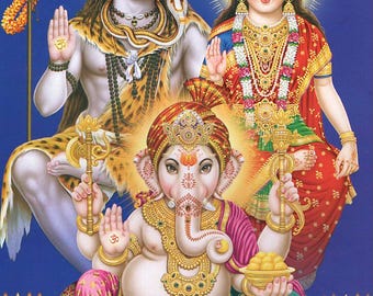 シヴァとその家族が祝福しますヴィンテージスタイルのインドの