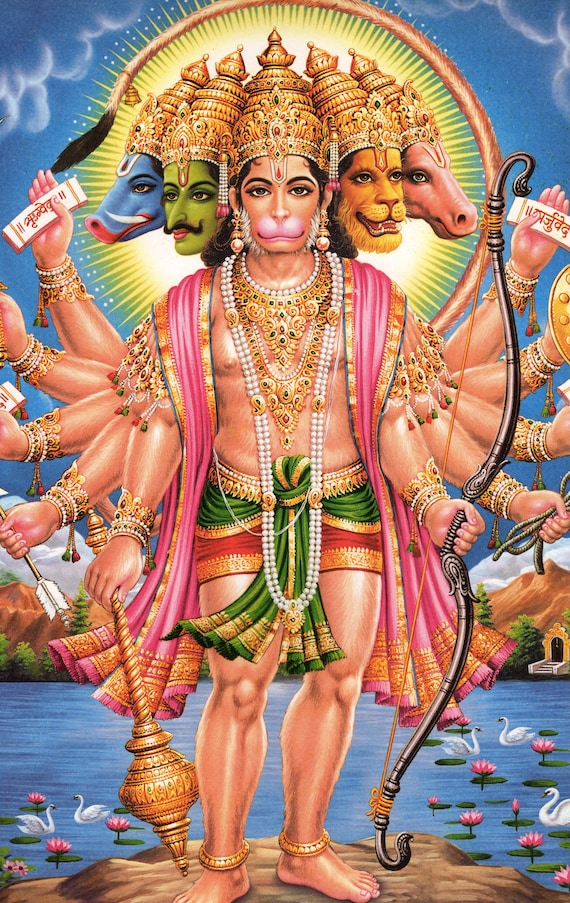 Hanuman  Large Vintage-style Indian Hindu Devotional Poster