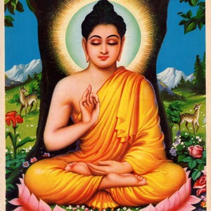 Buddha blesses ... Vintage Indian devotional poster print