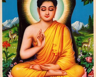 Buddha blesses ... Vintage Indian devotional poster print