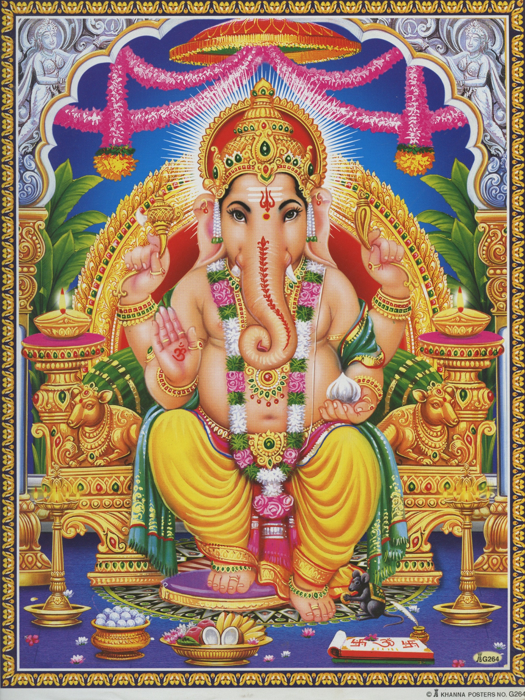 Ganesh .. Vintage-style Indian Hindu Devotional Print. Prints Art ...