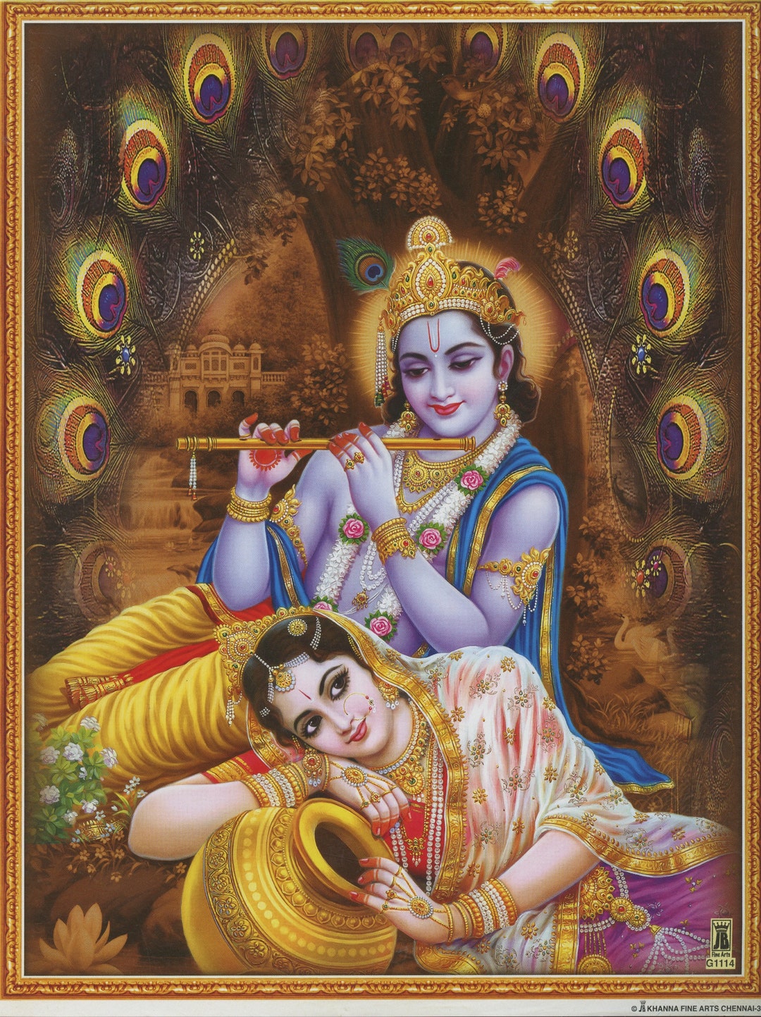 Krishna Art, Krishna & Radha Indian Vintagestyle Devotional Print