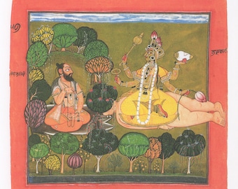 The Goddess Worshipped ... Contemporary reprint of vintage Indian painting.