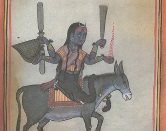 The Goddess Dhumavati... Zeitgenössischer Reprint von Vintage indischer Malerei.
