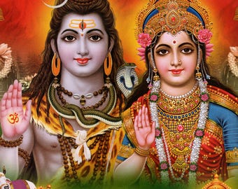 シヴァとパールヴァティ…ヴィンテージスタイルのインドヒンドゥー教の