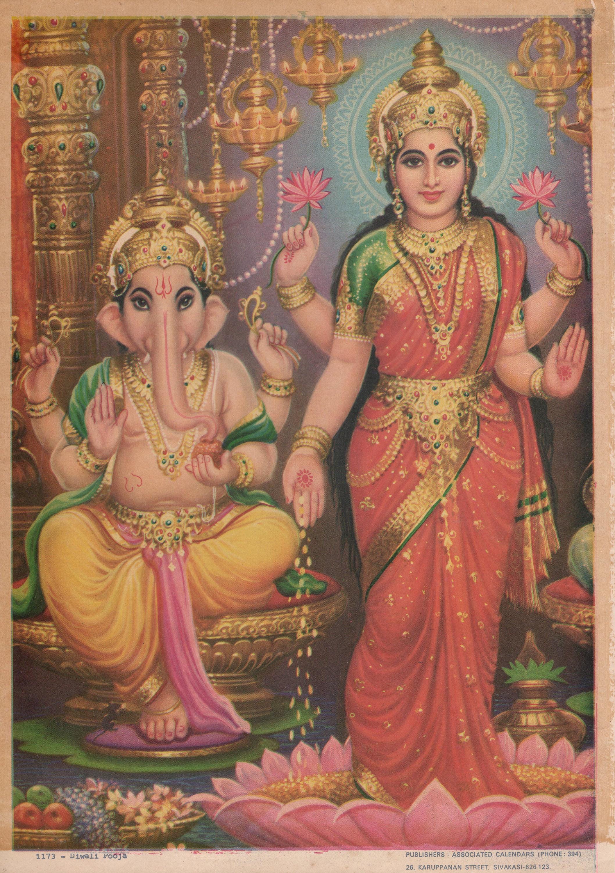 ラクシュミ、ディワリ プージャ - ヴィンテージ インド ヒンズー教の