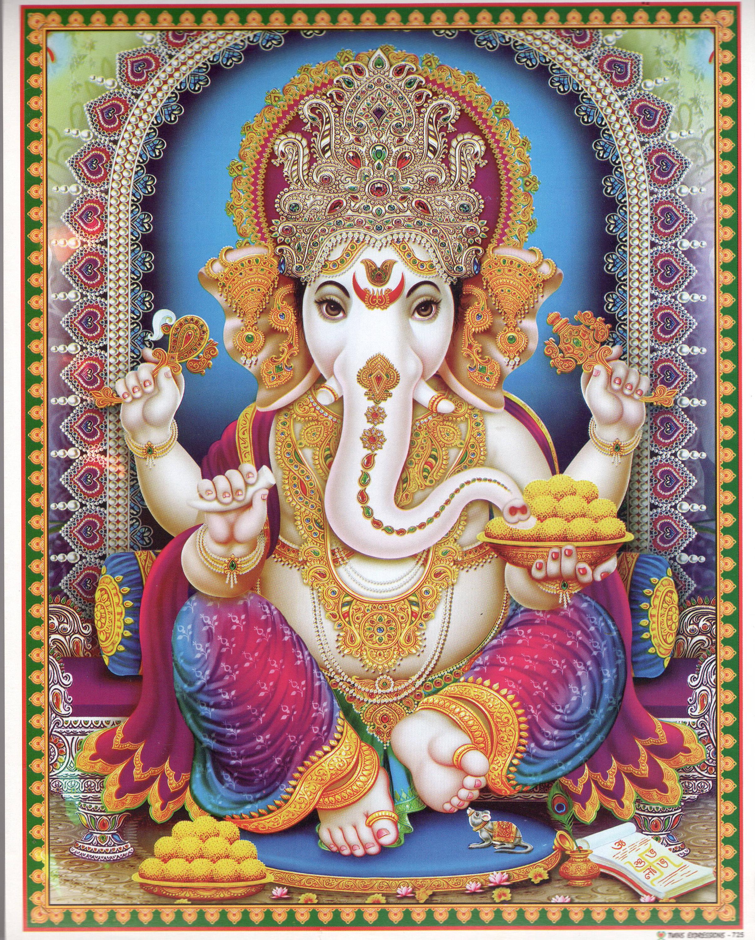 Tenture Murale Ganesha Vintage – Coton Perlé, Brodé Main, Inde, 16x12