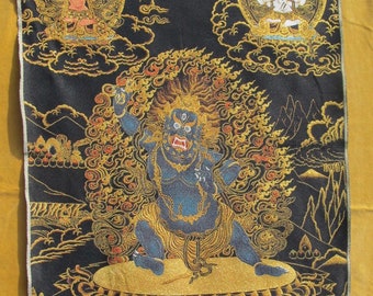 Mahakala - Very Large Tibetan Thanka silk cloth embroidery.