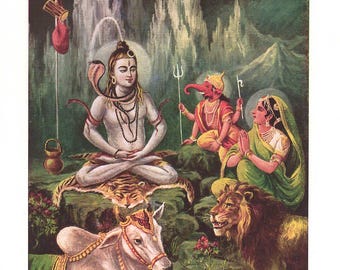 Shiva - Contemporary reprint of Vintage Indian Hindu Devotional poster print