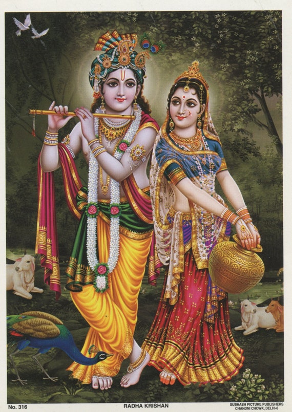 Krishna & Radha .. Indian Vintagestyle Devotional Print Art