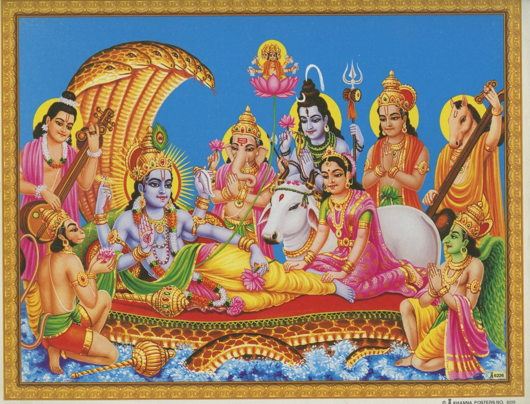 Buy Vishnu Vintage-style Indian Hindu Devotional Poster Print ...