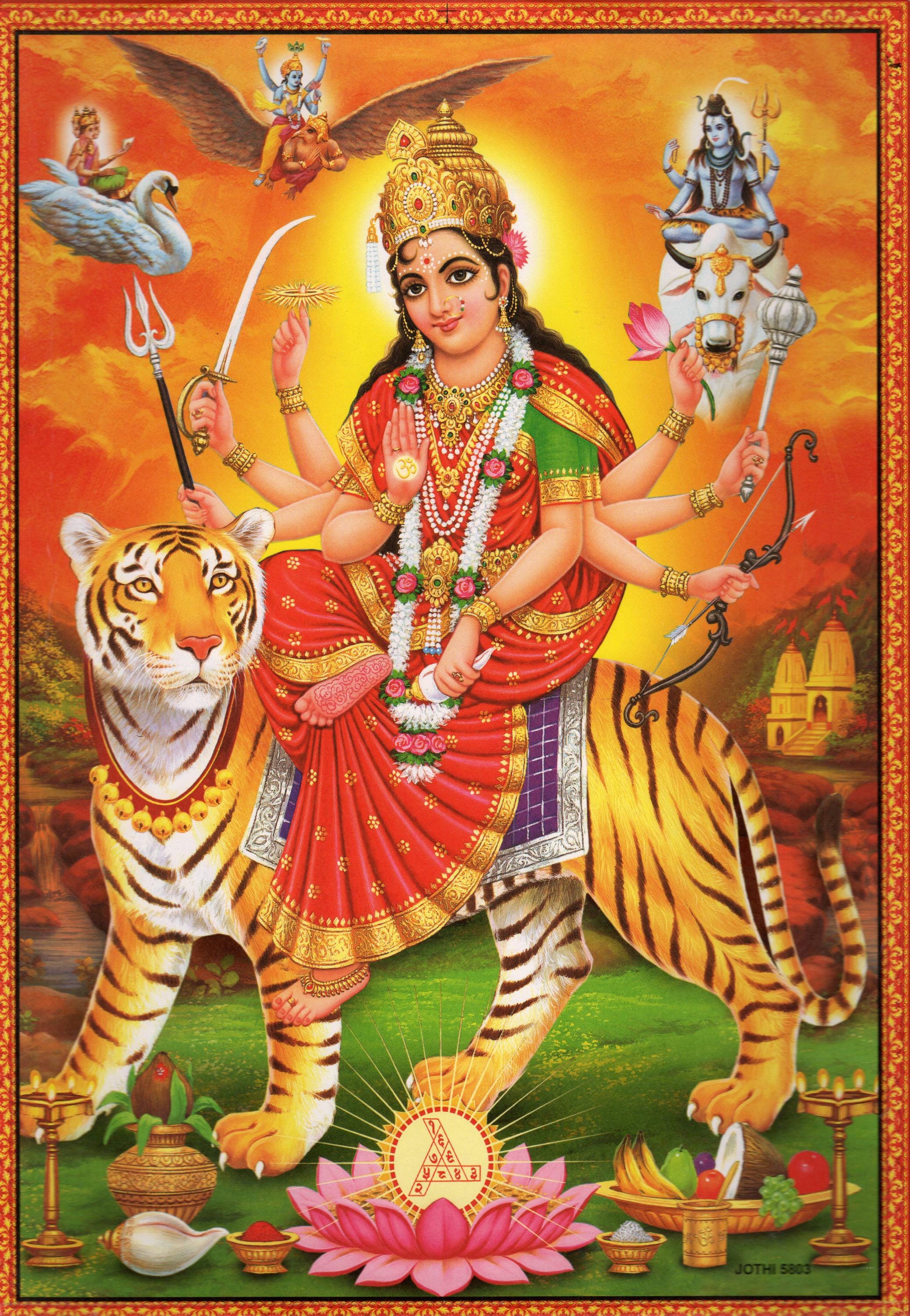 Durga ... Large Vintage-style Indian devotional print
