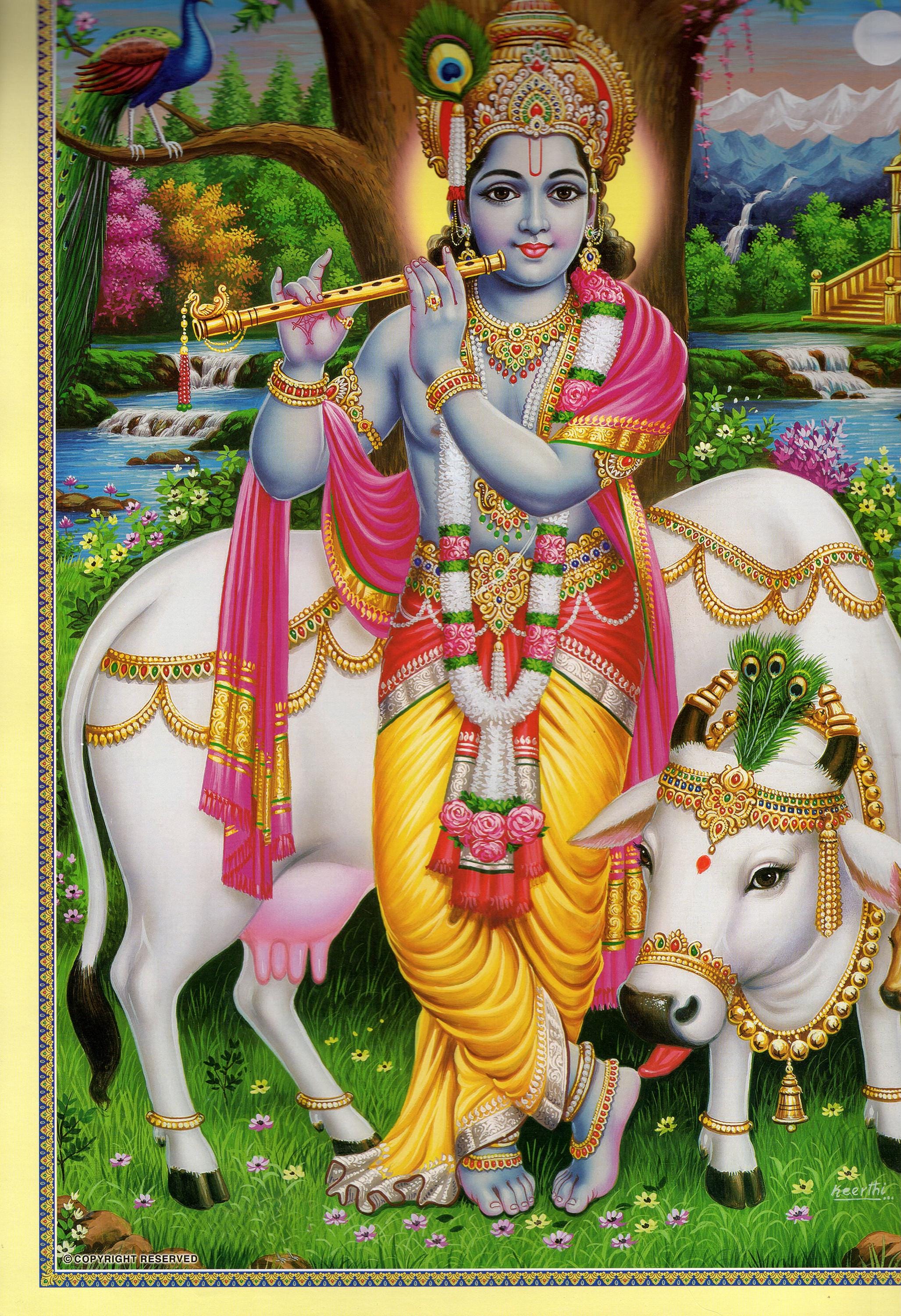 クリシュナ…ヴィンテージスタイルの大型インドヒンドゥー教の信仰