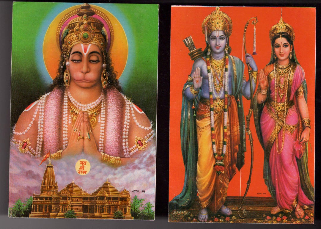 Hanuma Find Rama Vintage Indian Postcards X2 - Hanuman & Rama. - Etsy