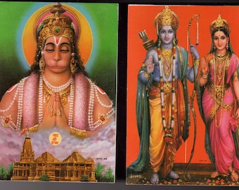 Vintage Indian Postcards x2 - Hanuman & Rama.