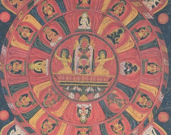 Mandala of the Sun God - Contemporary print of vintage Nepalese thanka.
