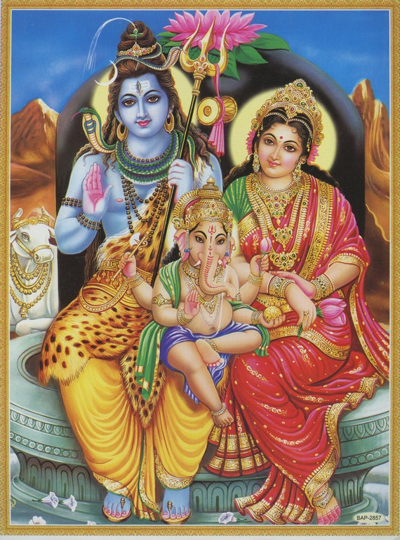 パールヴァティーシヴァ額縁付ビンテージポスター