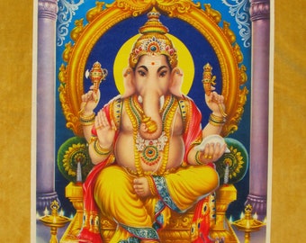 Ganesh - Large Vintage Indian Hindu devotional poster print