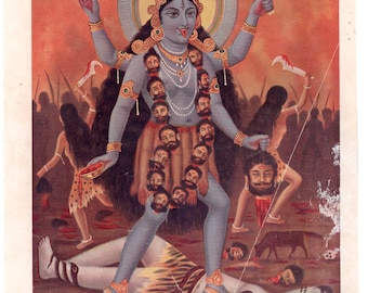 Kali ... Vintage Indian Hindu devotional poster print