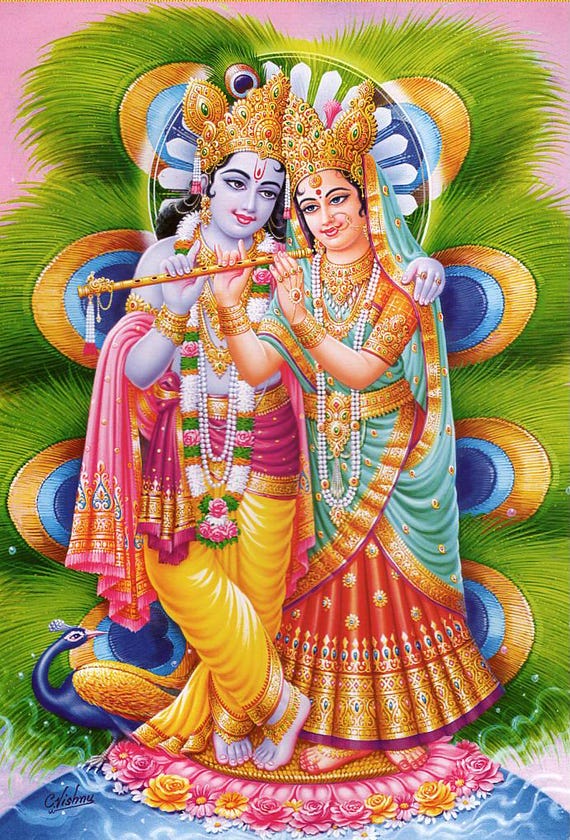 クリシュナ／ヒンドゥー：油彩 クリスタル装飾 कृष्ण, Kṛṣṇa ˈkr̩ʂɳə クリシュナ Krishna ポスター ヒンドゥー教 〔約40.5cm×約30.5cm〕輝く