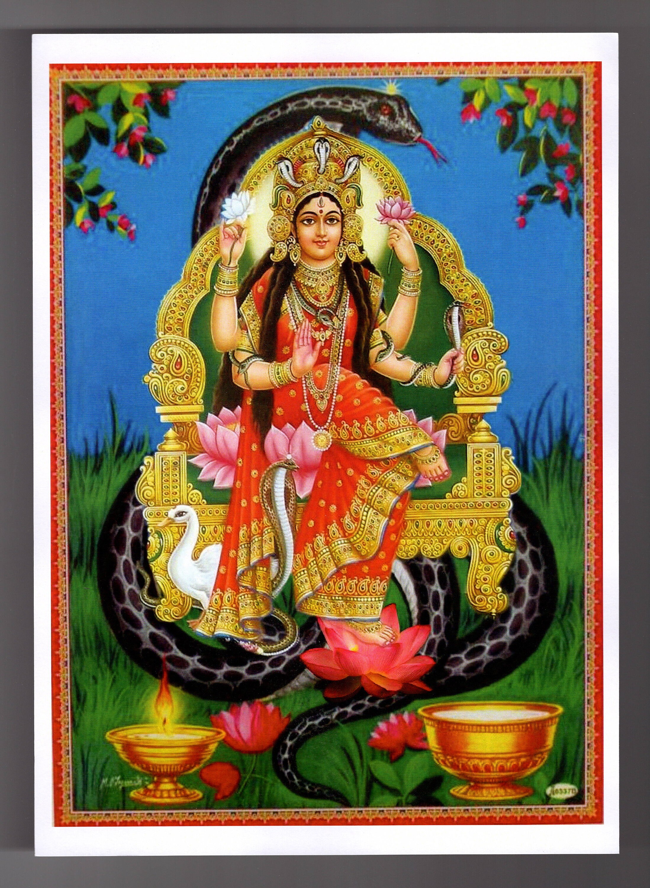 女神マナサ デヴィ  ビンテージ スタイルのインドのヒンドゥー教の