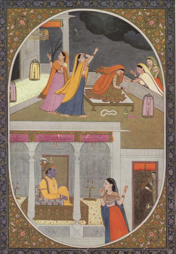 Fine Art Print India Miniature Painting Reproduction Vishnu with Lakshmi