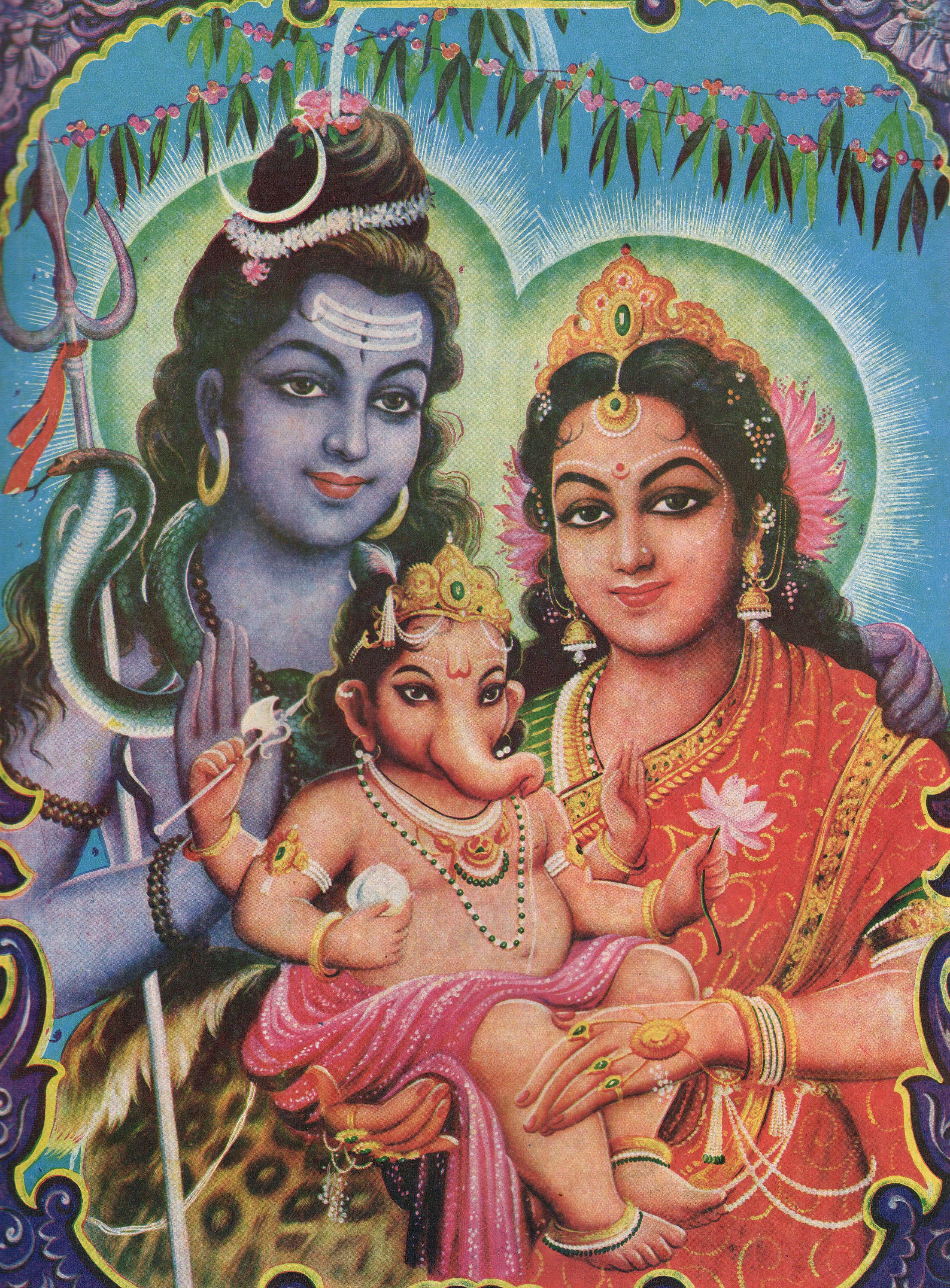 シヴァの芸術…シヴァ、パールヴァティー、ガネーシャ…ヴィンテージの