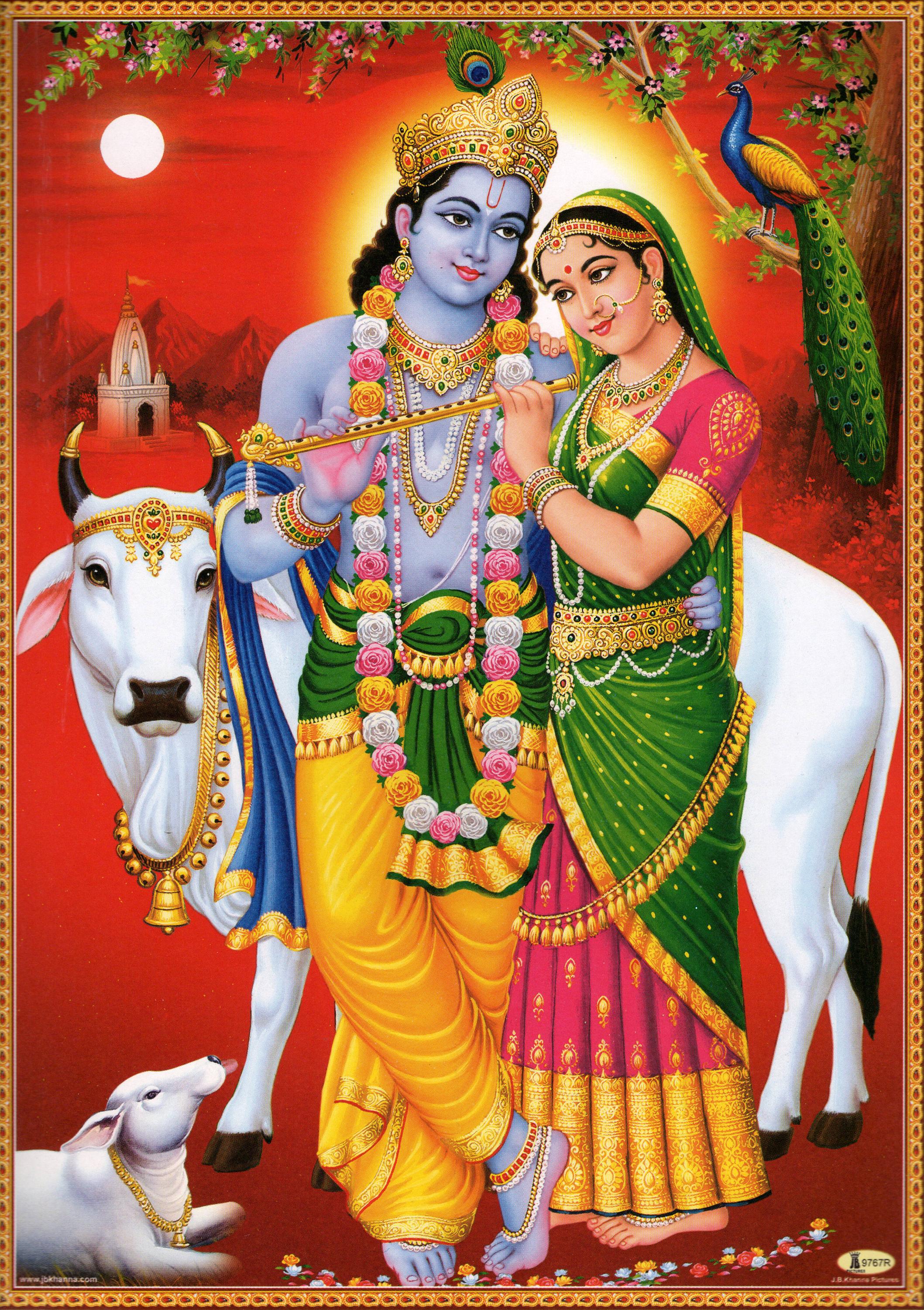 クリシュナとラーダー…インドのヴィンテージスタイルの大きな宗教的な