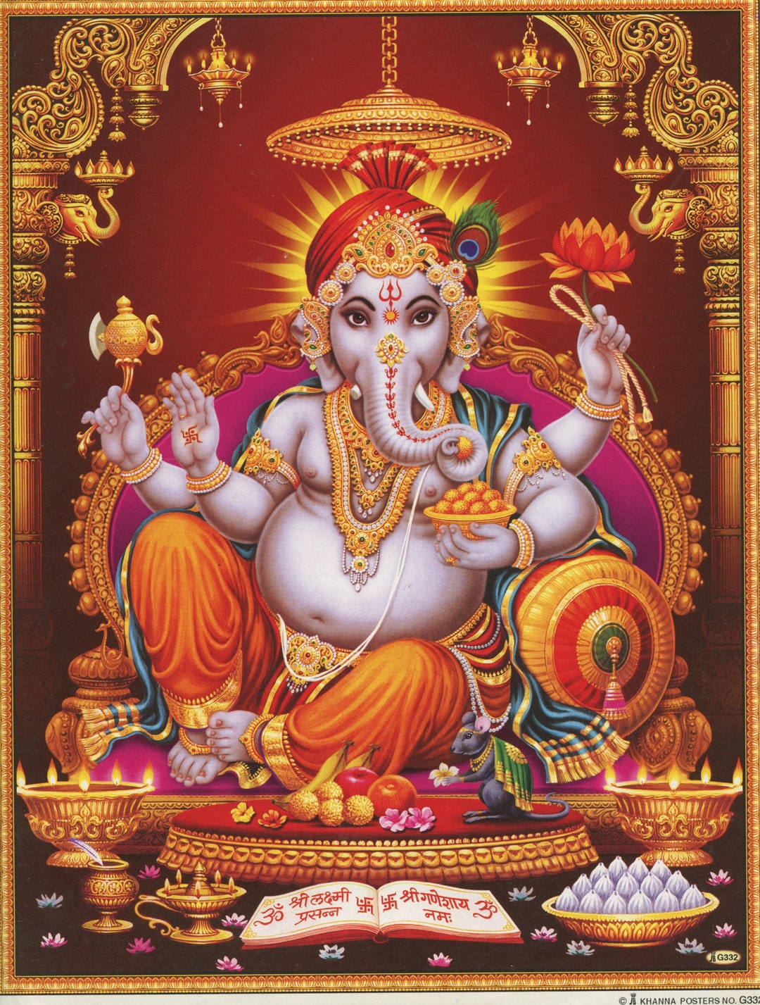 Ganesh ... Vintage-style Indian Hindu Devotional Poster Print - Etsy