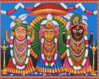 Krishna, les divinités Jagannath - Impression dévotionnelle indienne de style vintage