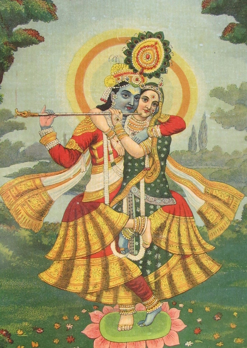 Krishna and Radha large Vintagestyle Indian Hindu Etsy UK