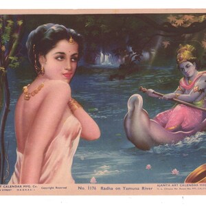 Radha Krishna  - Contemporary reprint of Vintage Indian Hindu Devotional poster print