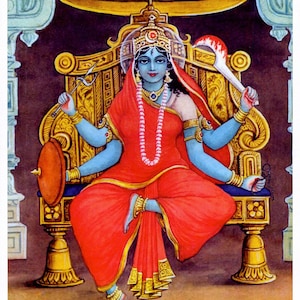 Goddess Matangi Devi ...  Vintage-style Indian Hindu Devotional Print.