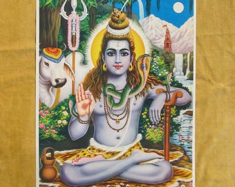 Shiva art ... Shiva ... Large Vintage Indian devotional print