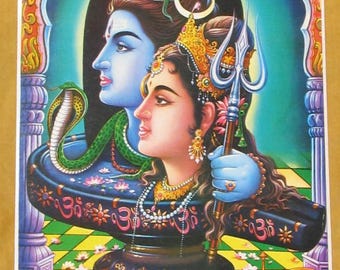 Shiva & Parvati - Großes Vintage hinduistisches hinduistisches Posterdruck