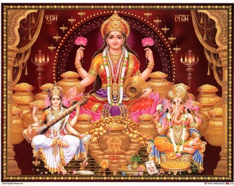 Lakshmi - indyjski plakat hinduistyczny w stylu vintage