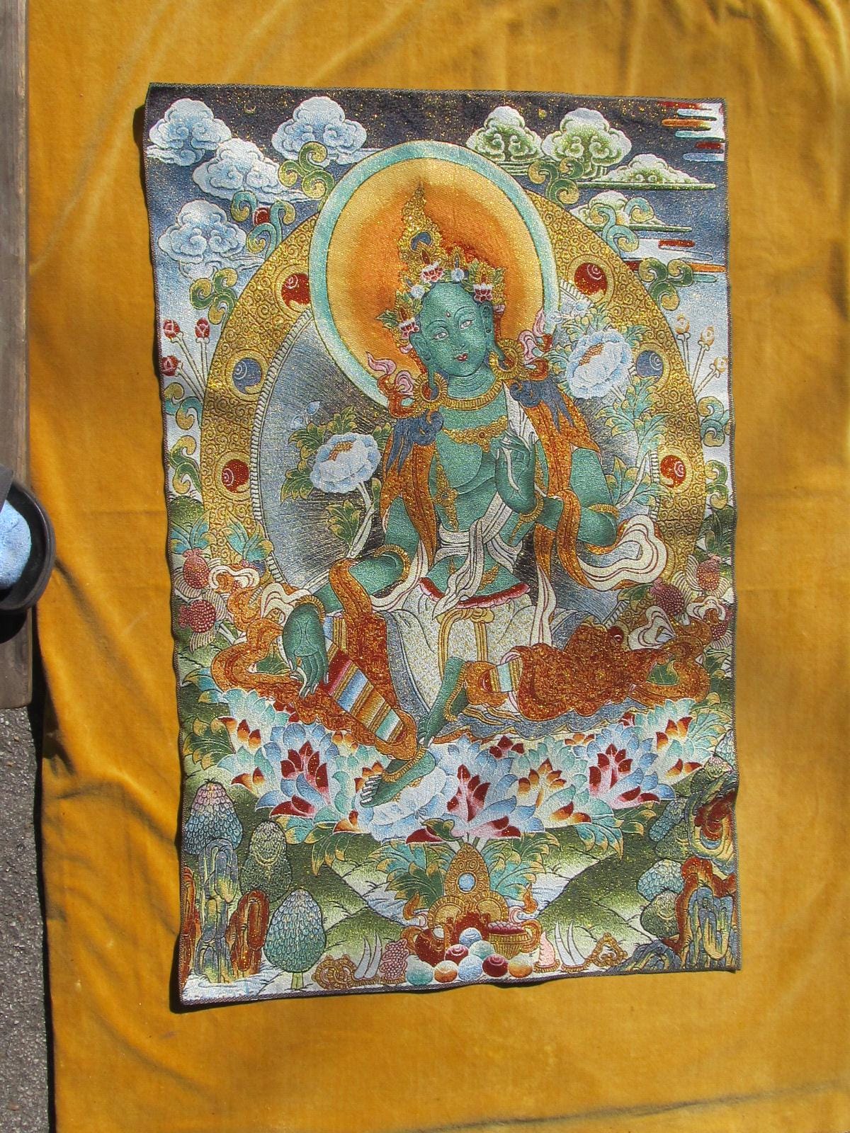 Green Tara - very Large Tibetan Thanka Silk Cloth Embroidery. - Etsy